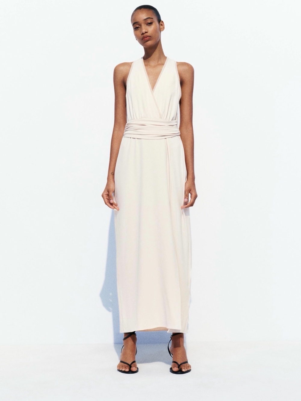 NWT Zara Cream Cream Satin Halter Wrap Midi Maxi Dress XS